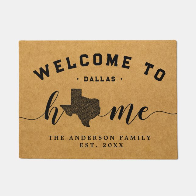 Texas Home State Map USA Minimalist Welcome Doormat (Front)