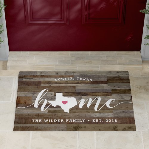 Texas Home State Personalized Wood Look Doormat