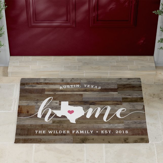 Texas Home State Personalized Wood Look Doormat (Creator Uploaded)