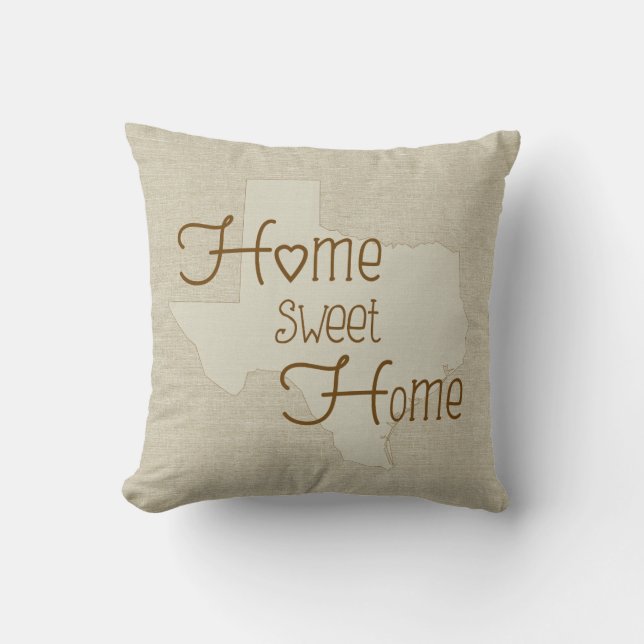 Texas-Home Sweet Home burlap-look custom name Throw Pillow (Front)