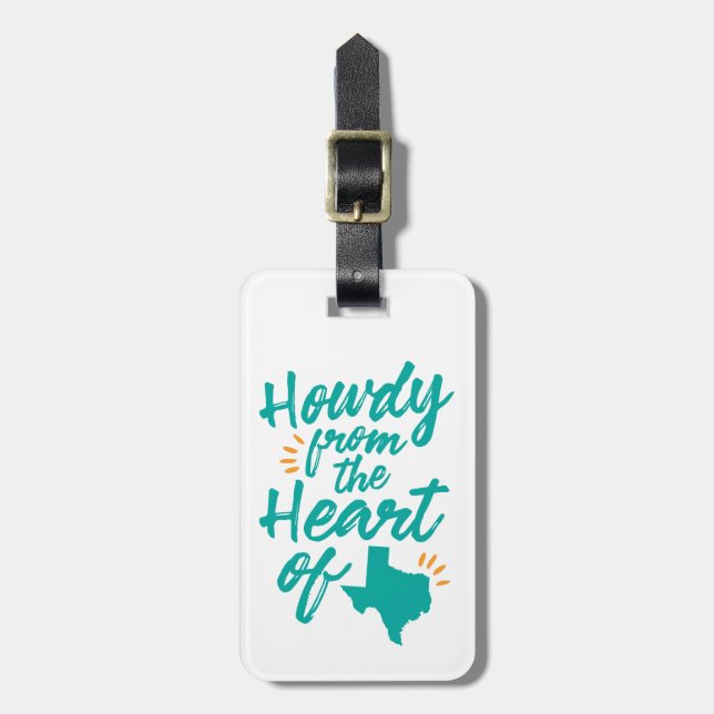 Texas Howdy Luggage Tag, Turquoise Tag (Front Vertical)