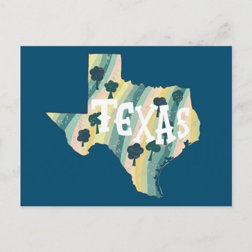Texas Illustrated Map Colorful Bold Postcard