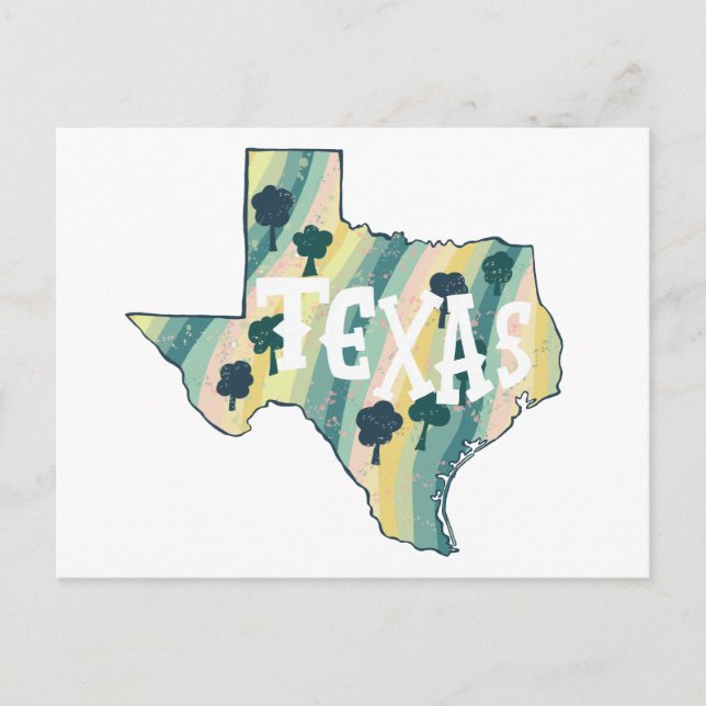 Texas Illustrated Map Colorful Bold Postcard (Front)