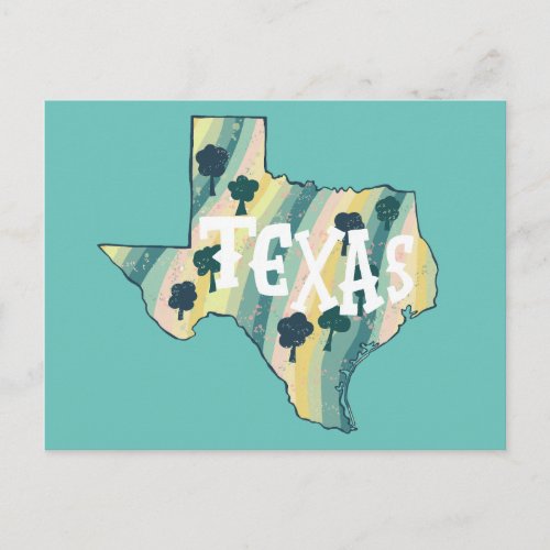 Texas Illustrated Map Colorful Bold Postcard