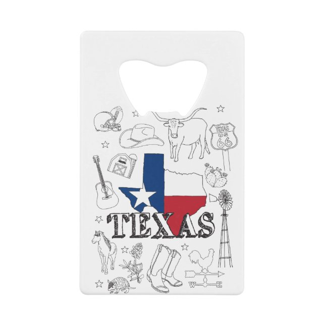 Texas Illustration Doodles of Texas Texas Pattern Credit Card Bottle Opener (Front)