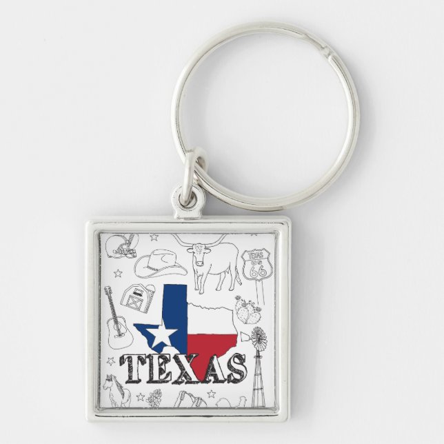 Texas Illustration Doodles of Texas Texas Pattern Keychain (Front)