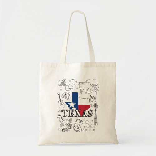 Texas Illustration Doodles of Texas Texas Pattern Tote Bag