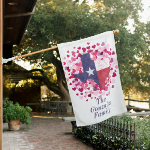 Texas in a Field of Hearts House Flag
