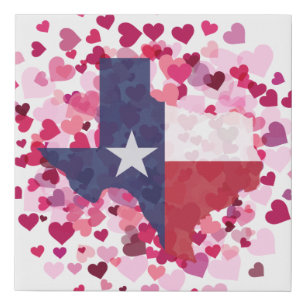 Texas in a Field of Hearts - Valentine's Day Faux Canvas Print