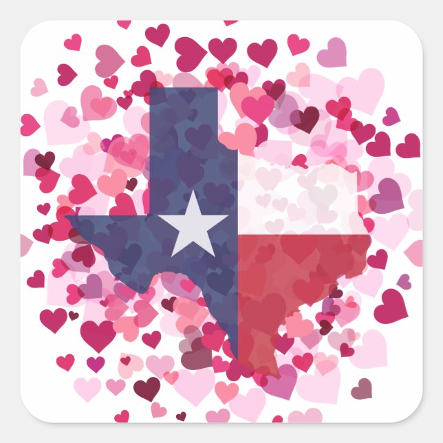 Texas in a Field of Hearts - Valentine's Day Square Sticker (Front)