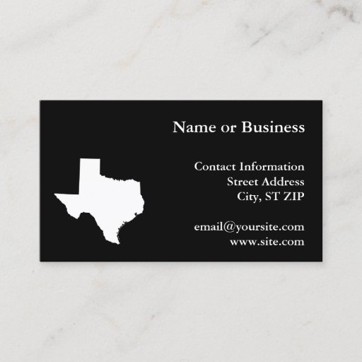 Customizable Texas in White and Black Business Card Templates
