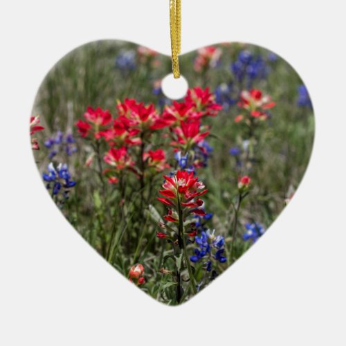 Texas Indian Paintbrush and Bluebonnet Wildflowers Ceramic Ornament