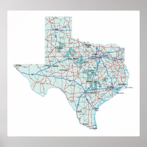 Texas Interstate Map Print