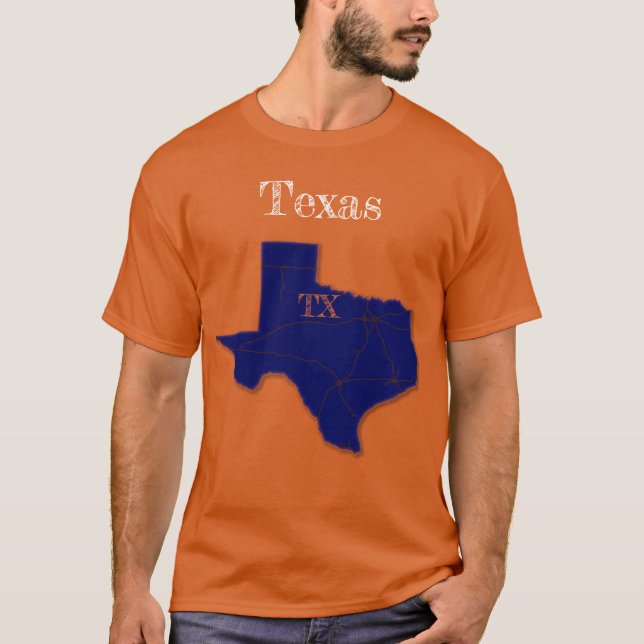 Texas Interstates [Navy Blue Design] T-Shirt (Front)