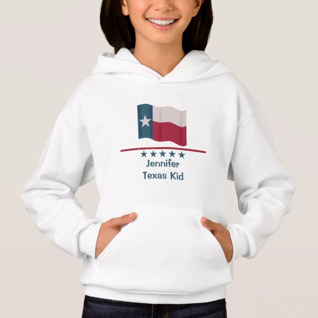 Texas Kid Word Waving Lone Star Flag Hoodie (Front)