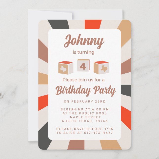 Texas Kids Birthday Party Invitation (Front)