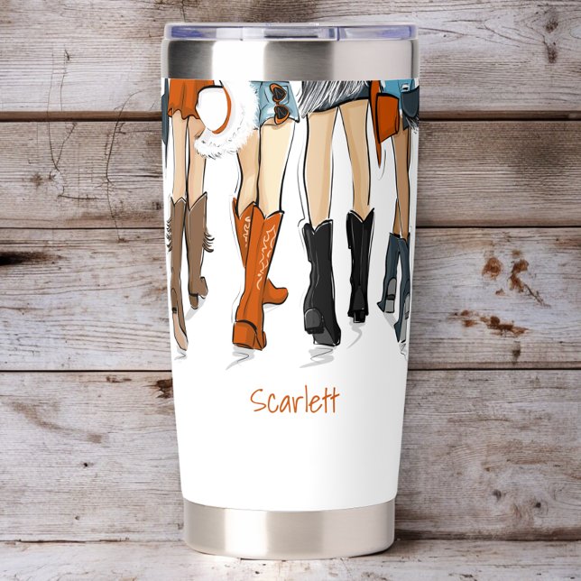 Texas Ladies Cowboy Boots Orange Fashion Name Insulated Tumbler (Creator Uploaded)
