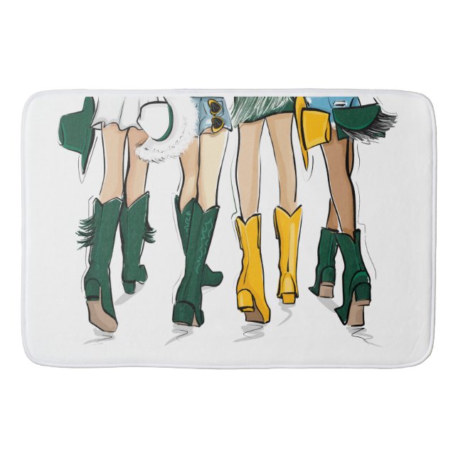 Texas Ladies Fashion Cowboy Boot Green Gold Bath Mat (Front)