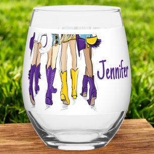 Texas Ladies Fashion Cowboy Boot Green Gold Stemless Wine Glass