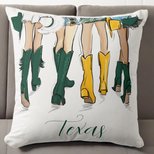 Texas Ladies Fashion Cowboy Boot Green Gold Throw Pillow