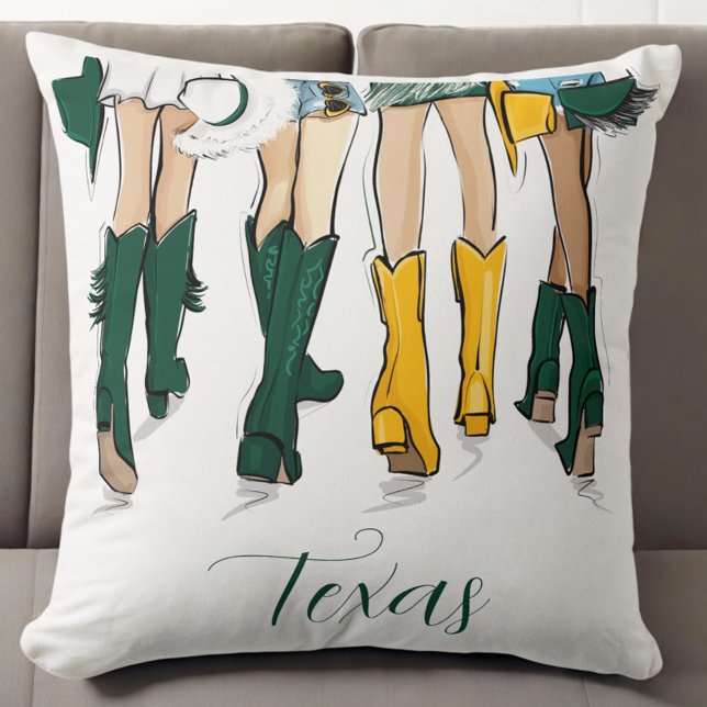 Texas Ladies Fashion Cowboy Boot Green Gold Throw Pillow (Creator Uploaded)
