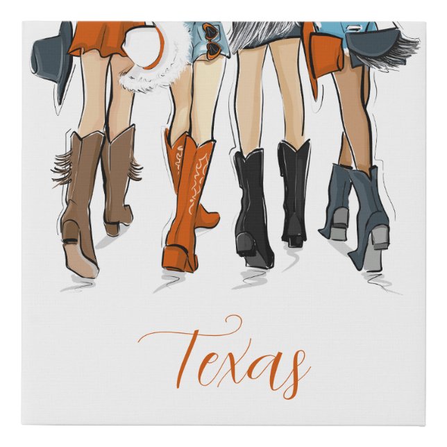 Texas Ladies Fashion Cowboy Boots Burnt Orange Faux Canvas Print (Front)