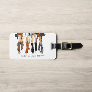 Texas Ladies Fashion Cowboy Boots Hats Orange Name Luggage Tag