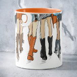 Texas Ladies Fashion Cowboy Boots Hats Orange Name Mug<br><div class="desc">Check out this awesome fashion illustration featuring girls from Austin, Texas rocking cowboy boots, hats, and cute skirts on a coffee or tea mug! This design captures the spirit of Texas with a fun and stylish twist. The girls look trendy, making a statement with their unique style. The illustration perfectly...</div>