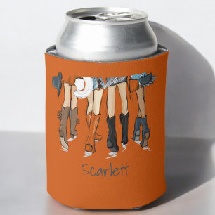 Texas Ladies Fashion Cowboy Boots Orange Custom Can Cooler