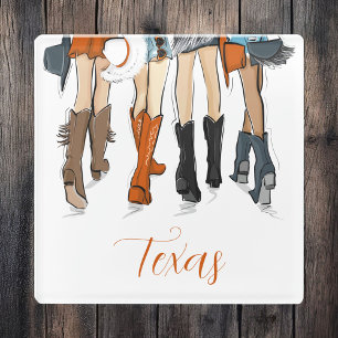 Texas Ladies Fashion Cowboy Boots Orange Custom Glass Coaster