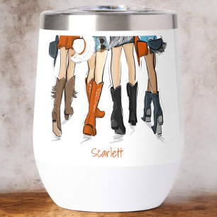 Texas Ladies Fashion Cowboy Boots Orange Custom Thermal Wine Tumbler