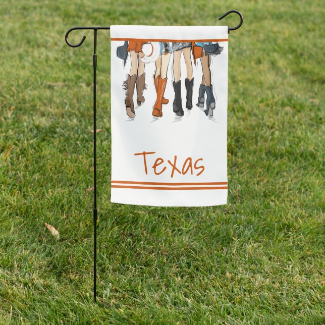 Texas Ladies Fashion Cowboy Boots Orange Garden Flag (In SItu)