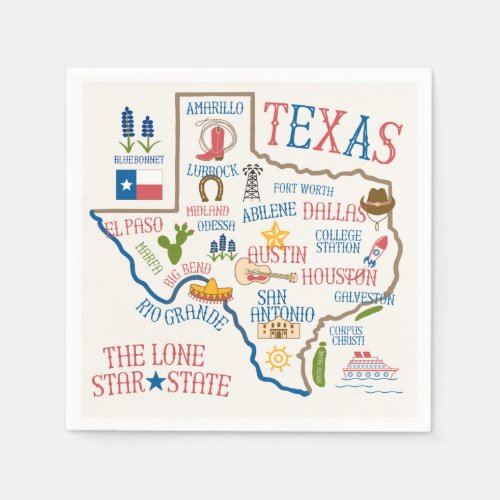 Texas Landmarks Map Napkins