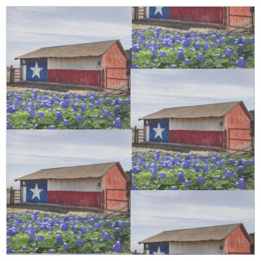 Texas Landscape Barn With Bluebonnets 4.5" Block Fabric ...