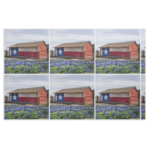 Texas Landscape Barn With Bluebonnets Fabric