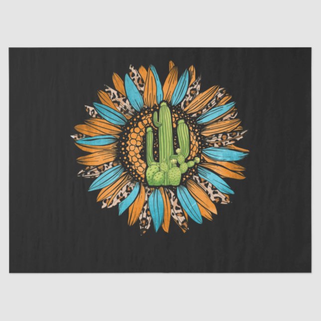 Texas Leopard Serape Cowhide Turquoise Sunflower Tissue Paper (Front)