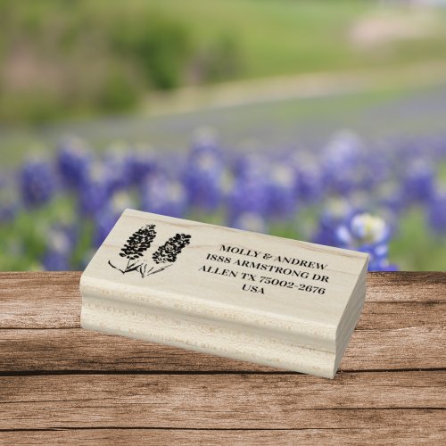Texas Lone Star Bluebonnets Floral Return Address Rubber Stamp