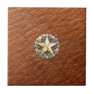 Texas Lone Star Concho on Brown Leather look Tile