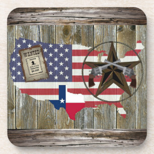 Texas Lone Star Dueling Pistols Most Wanted Sign B Beverage Coaster