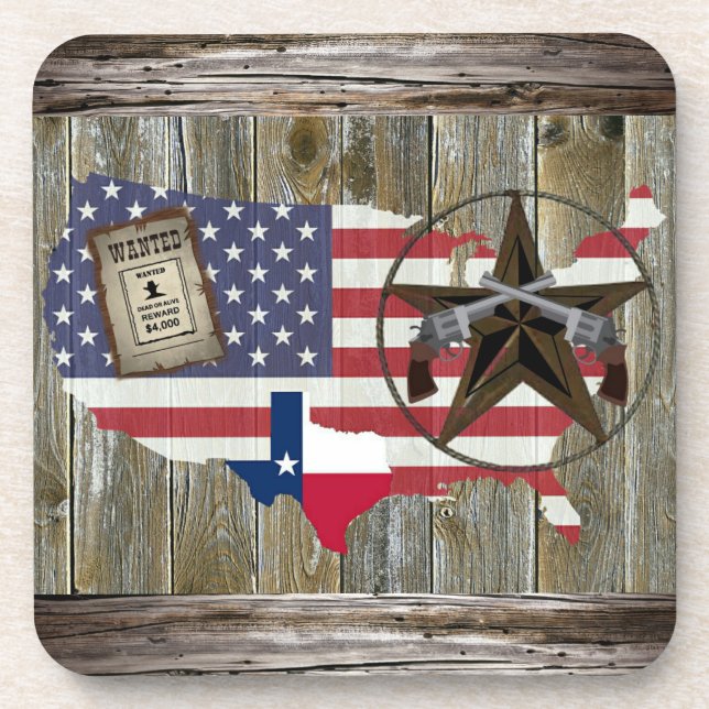 Texas Lone Star Dueling Pistols Most Wanted Sign B Beverage Coaster (Front)