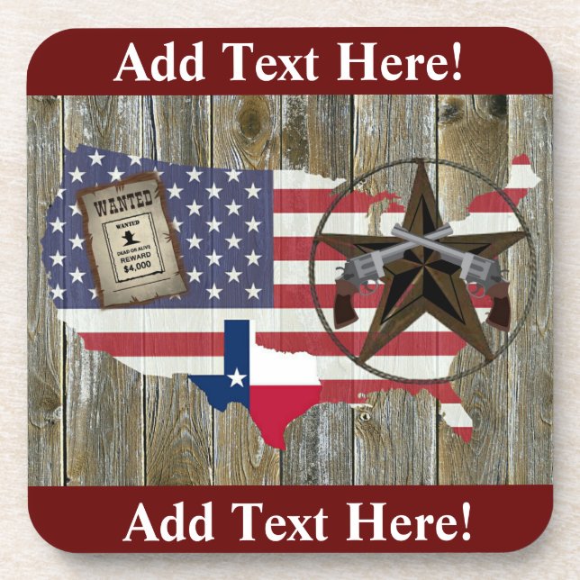 Texas Lone Star Dueling Pistols Most Wanted Sign B Beverage Coaster (Front)