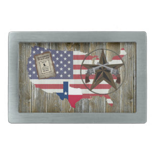 Texas Lone Star Dueling Pistols Most Wanted Sign Belt Buckle