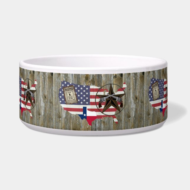 Texas Lone Star Dueling Pistols Most Wanted Sign Bowl (Front)