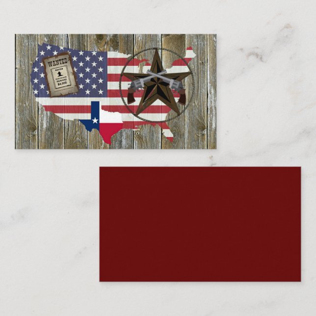 Texas Lone Star Dueling Pistols Most Wanted Sign Business Card (Front/Back)