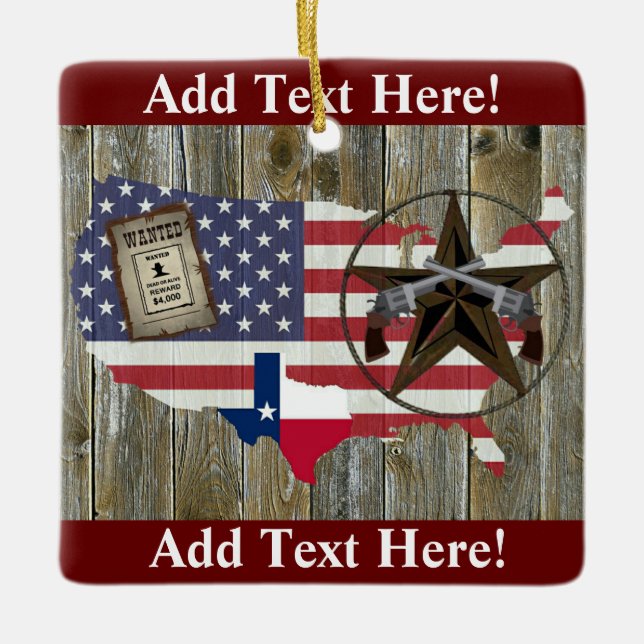 Texas Lone Star Dueling Pistols Most Wanted Sign C Ceramic Ornament (Front)