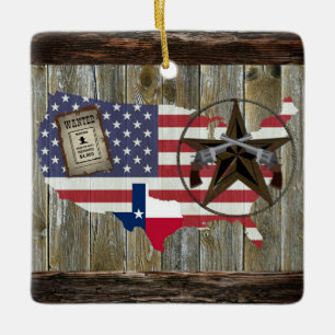 Texas Lone Star Dueling Pistols Most Wanted Sign C Ceramic Ornament