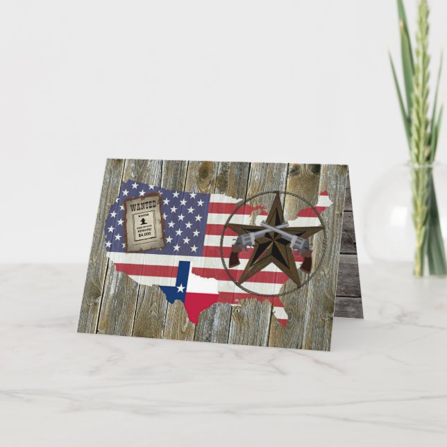 Texas Lone Star Dueling Pistols Most Wanted Sign Card (Front)