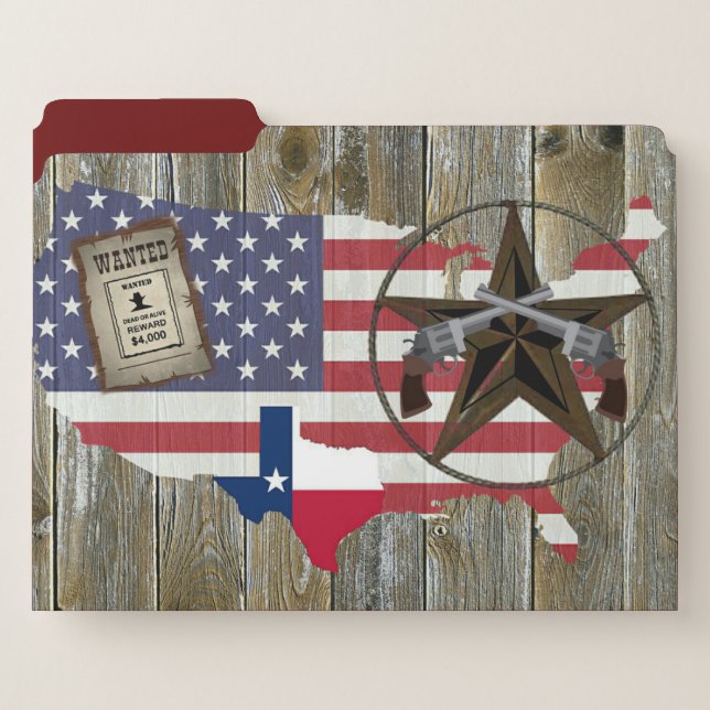 Texas Lone Star Dueling Pistols Most Wanted Sign File Folder (Front Left)