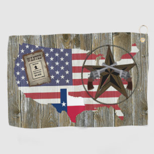 Texas Lone Star Dueling Pistols Most Wanted Sign Golf Towel