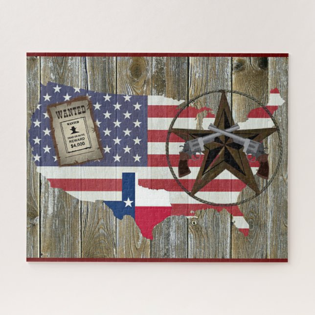 Texas Lone Star Dueling Pistols Most Wanted Sign Jigsaw Puzzle (Horizontal)
